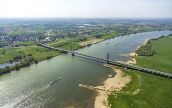 Aerial view, RheinBrücke Rees, river Rhine, Rees, Lower Rhine, North Rhine-Westphalia, Germany,