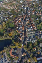 Aerial view, town hall Schermbeck, Weseler Straße, town view, Schermbeck, Ruhr area, North