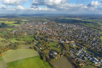 Aerial view, town view, town hall Schermbeck, Weseler Straße, Schermbeck, Ruhr area, North