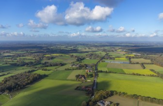Aerial view, farms, meadows and fields, Erler Straße, Altschermbeck, Schermbeck, Ruhr area, North