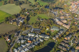 Aerial view, indoor swimming pool, shopping centre, Schermbeck, Ruhr area, North Rhine-Westphalia,