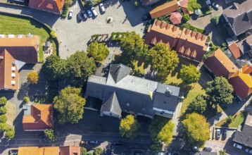 Aerial view, catholic church St. Johannes Enthauptung, Salzkotten, OWL, Ostwestfalen-Lippe, East
