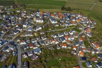 Aerial view, St. Clemens Catholic Church, Kallenhardt, Rüthen, Sauerland, North Rhine-Westphalia,