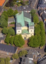 Aerial view, city centre view, catholic church St. Mariä Himmelfahrt, Rees, Lower Rhine, North