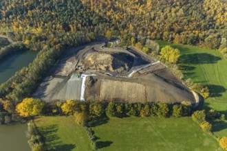 Aerial view, nature reserve Steinbach, slag heap and pond, Gahlen, Schermbeck, Ruhr area, North