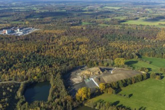 Aerial view, nature reserve Steinbach, slag heap and pond, Gahlen, Schermbeck, Ruhr area, North