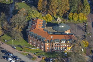 Aerial view, town hall Schermbeck, Schermbeck, Ruhr area, North Rhine-Westphalia, Germany,