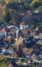 Aerial view, evang. Georgskirche Schermbeck, former reformed church (round building), Schermbeck,