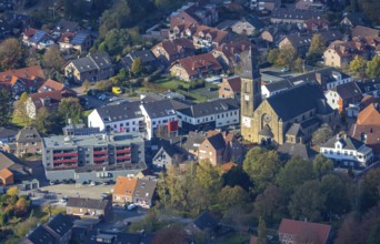 Aerial view, catholic St. Ludgerus church, Altschermbeck, Schermbeck, Ruhr area, North