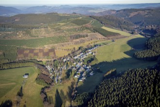Aerial view, local view and forest area Osterwald, Schmallenberg, Sauerland, North