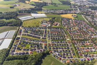 Aerial view, view of Senden, residential area at Rinnbach, Bachstraße, Beethovenstraße,
