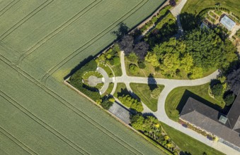 Aerial view, monastery garden, St. Clare Capuchin Monastery, Senden, Münsterland, North