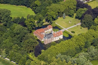 Aerial view, Schloss Senden, moated castle, Senden, Münsterland, North Rhine-Westphalia, Germany,