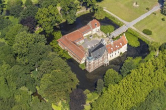 Aerial view, Schloss Senden, moated castle, Senden, Münsterland, North Rhine-Westphalia, Germany,
