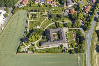 Aerial view, St. Clare Capuchin Monastery, monastery garden, Senden, Münsterland, North
