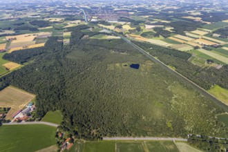 Aerial view, nature reserve Venner Moor, Dortmund-Ems-Canal, lake, local view, Senden, Münsterland,
