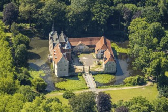 Aerial view, Schloss Senden, moated castle, Senden, Münsterland, North Rhine-Westphalia, Germany,