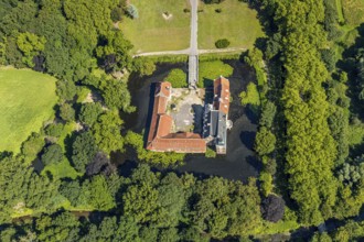 Aerial view, Schloss Senden, moated castle, Senden, Münsterland, North Rhine-Westphalia, Germany,
