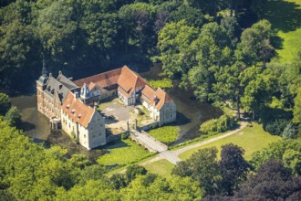 Aerial view, Schloss Senden, moated castle, Senden, Münsterland, North Rhine-Westphalia, Germany,
