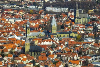 Aerial view, city centre view, old town, protestant church Sankt Maria zur Wiese, St. Petri Alde