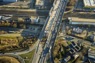 Aerial view, motorway A1, motorway bridge over the Talstraße, motorway junction