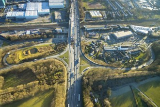 Aerial view, motorway A1, motorway bridge over the Talstraße, motorway junction
