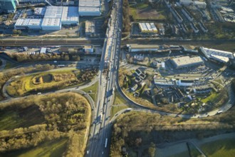 Aerial view, motorway A1, motorway bridge over the Talstraße, motorway junction
