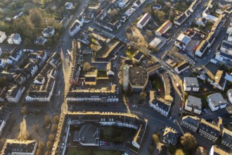 Aerial view, city centre view, catholic church Propstei St. Marien, Schwelm, Ruhr area, North