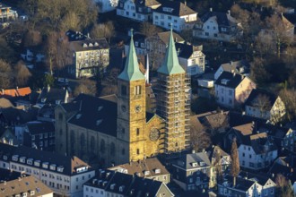 Aerial view, renovation Christuskirche Schwelm, Altmarkt, Kirchplatz, Schwelm, Ruhr area, North