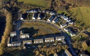 Aerial view, new residential area Brunnen, An der Obstwiese, Am Brunnenhof, Schwelm, Ruhr area,