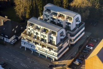 Aerial view, apartment building, business premises, Gerichtstraße 5, next to the district court,