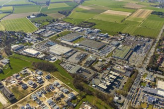 Aerial view, Belgisches Viertel construction area, new residential area, Soest Süd-West commercial
