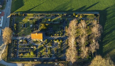 Aerial view, Linderhausen mourning hall and cemetery, Linderhausen, Schwelm, Ruhr area, North