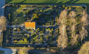 Aerial view, Linderhausen mourning hall and cemetery, Linderhausen, Schwelm, Ruhr area, North