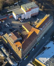 Aerial view, industrial building Kulturfabrik Ibach-Haus, Wilhelmstraße, Schwelm, Ruhr area, North