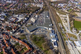Aerial view, Soest railway station, City Center shopping centre, Am Bahnhof, Soest, Soester Börde,