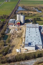 Aerial view, industrial estate northwest, construction site new building logistics hall