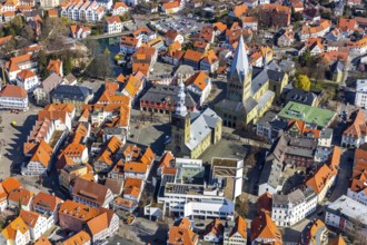 Aerial view, city centre view, old town, St. Petri Alde Kerke, St. Patrokli Cathedral, Soest,