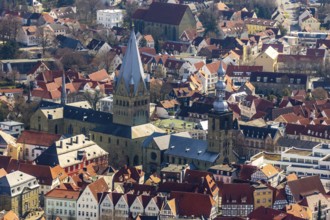 Aerial view, city centre view, old town, St. Petri Alde Kerke, St. Patrokli Cathedral, Soest,