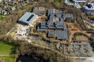 Aerial view, Börde-Berufskolleg, construction site, new sports hall, Soest, Soester Börde, North