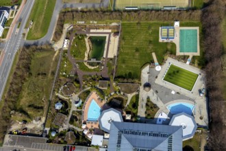 Aerial view, AquaFun, AquaSpa, sauna world and bathing world, Soest, Soester Börde, North