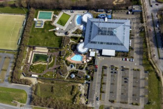 Aerial view, AquaFun, AquaSpa, sauna world and bathing world, Soest, Soester Börde, North