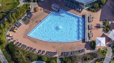 Aerial view, AquaFun, AquaSpa, sauna world and bathing world, Soest, Soester Börde, North