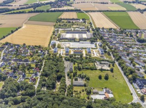 Aerial view, former Kanaal van Wessem barracks, military chapel being restored, Hiddinser Weg,
