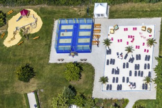 Aerial view, adventure pool, Aqua Spa and Aqua Fun Soest, outdoor pool, bathers, Soest, Soester
