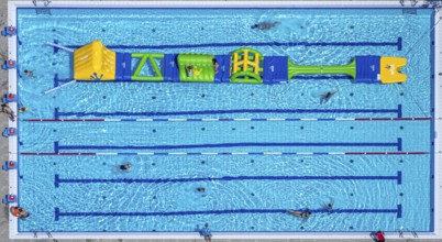 Aerial view, adventure pool, Aqua Spa and Aqua Fun Soest, outdoor pool, bathers, Soest, Soester