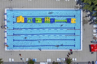 Aerial view, adventure pool, Aqua Spa and Aqua Fun Soest, outdoor pool, bathers, Soest, Soester