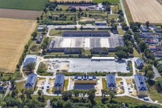 Aerial view, former Kanaal van Wessem barracks, military chapel being restored, Hiddinser Weg,