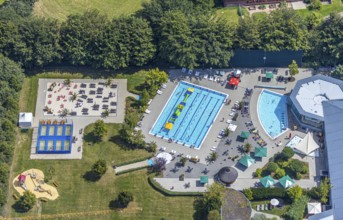 Aerial view, adventure pool, Aqua Spa and Aqua Fun Soest, outdoor pool, bathers, Soest, Soester