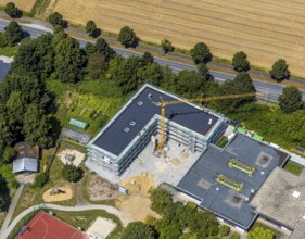 Aerial view, special school Jacob-Grimm-Schule with new hall, Soest, Soester Börde, North